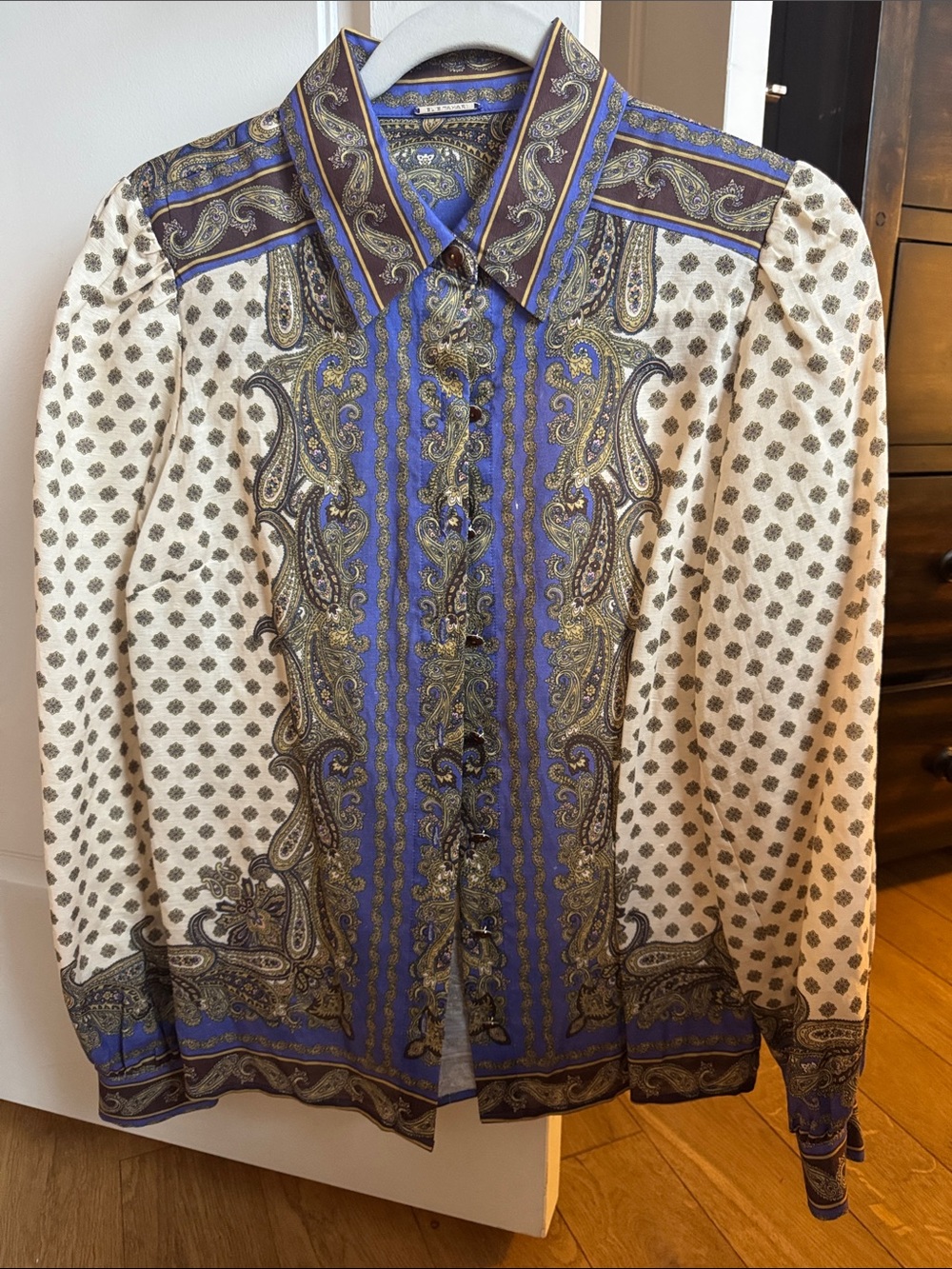 Blue and Cream Paisley Button-Up Shirt